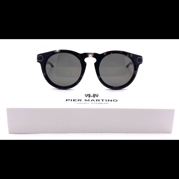 Pier Martino Sunglasses Black Marble Acetate & Leather Temples #8321-6 New HTF - Picture 4 of 14